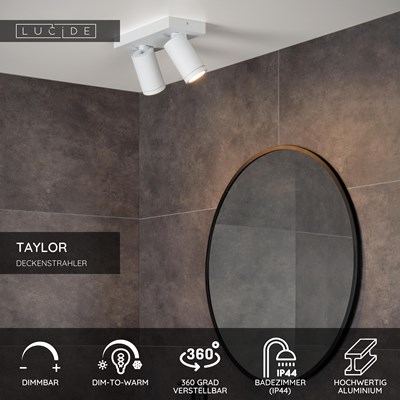 Lucide TAYLOR - Deckenstrahler Badezimmer - LED Dim to warm - GU10 - 2x5W 2200K/3000K - IP44 - Weiß